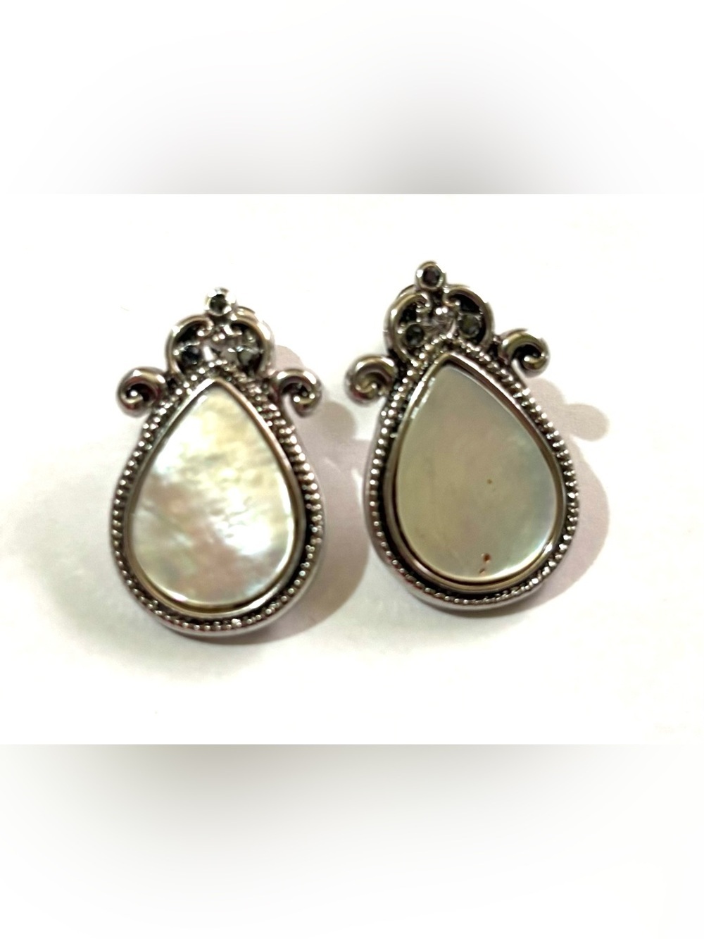 Vintage Silver Teardrop Mother-of-Pearl Earrings